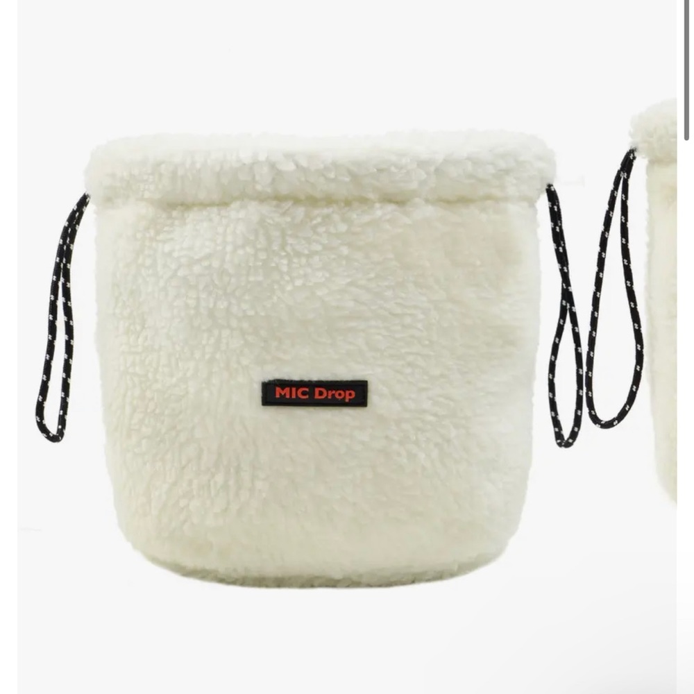 bts themed merch: white fleece pouch